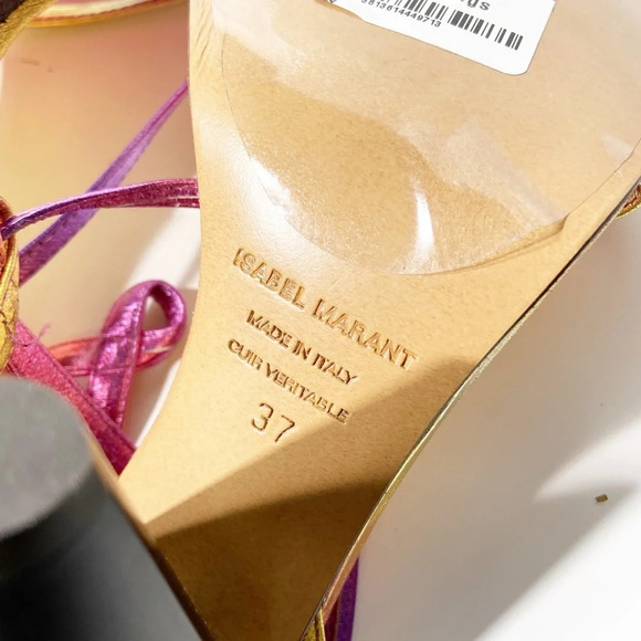 New Isabel Marant Aliza Metallic Leather Sandals in Metallic Pink Size 37 - Picture 8 of 8